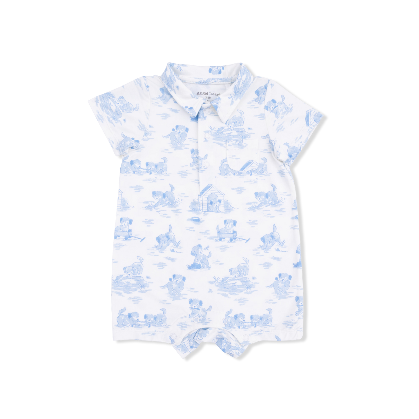 Puppy Toile Blue Romper