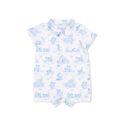 Puppy Toile Blue Romper