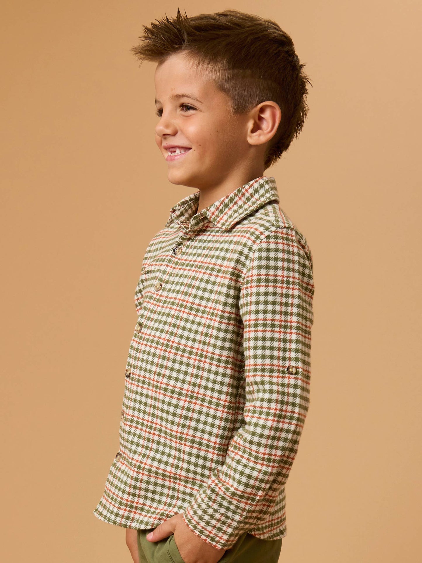 Dusty Olive Houndstooth  Button Down Shirt