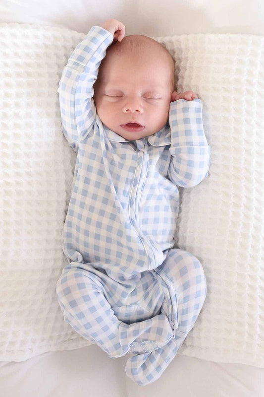 Zipper Footie in Blue Gingham