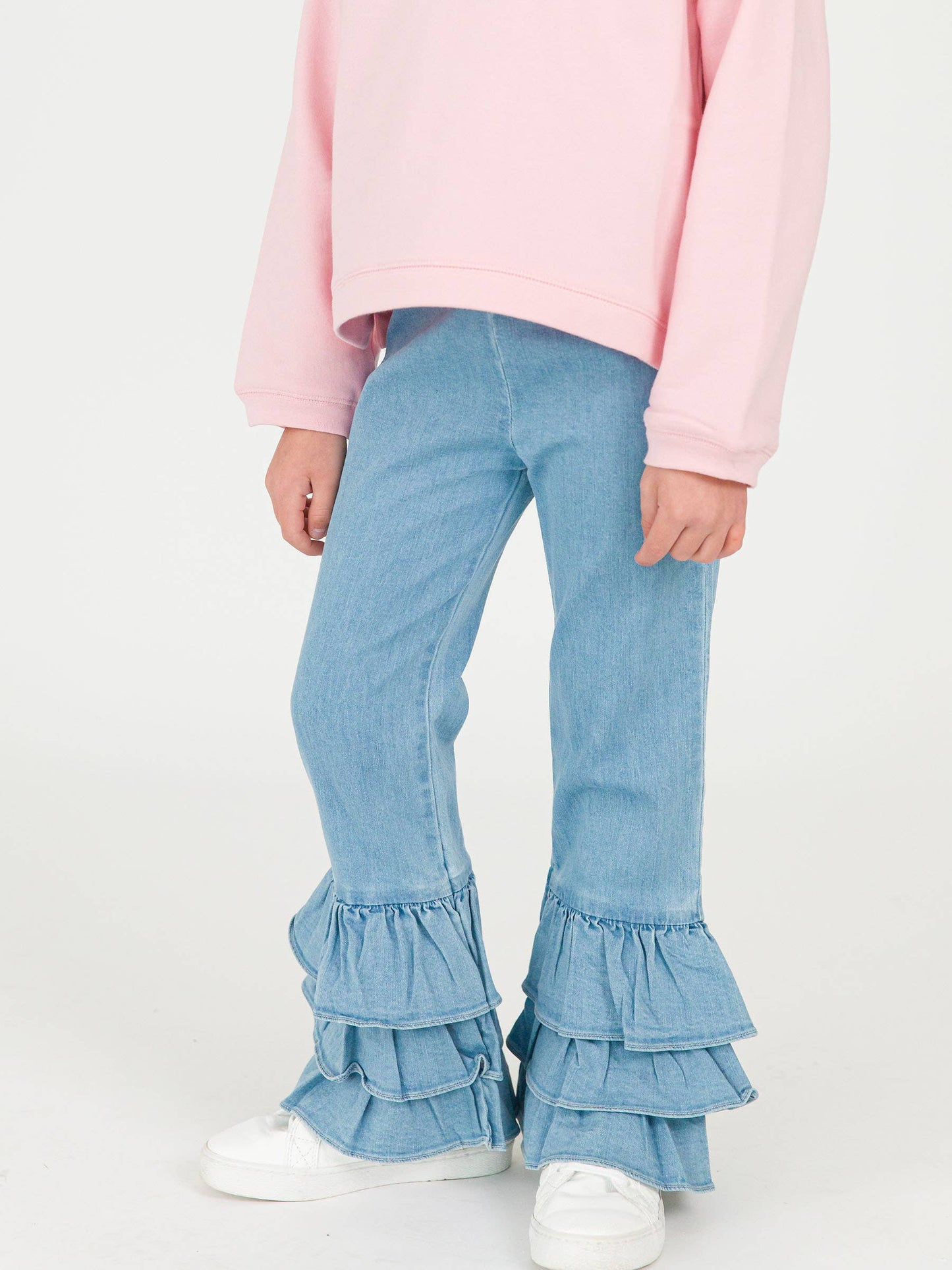 Girls Denim Ruffle Flare Pants
