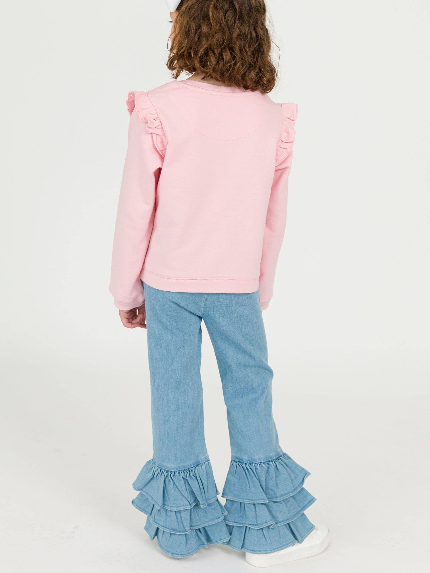 Girls Denim Ruffle Flare Pants