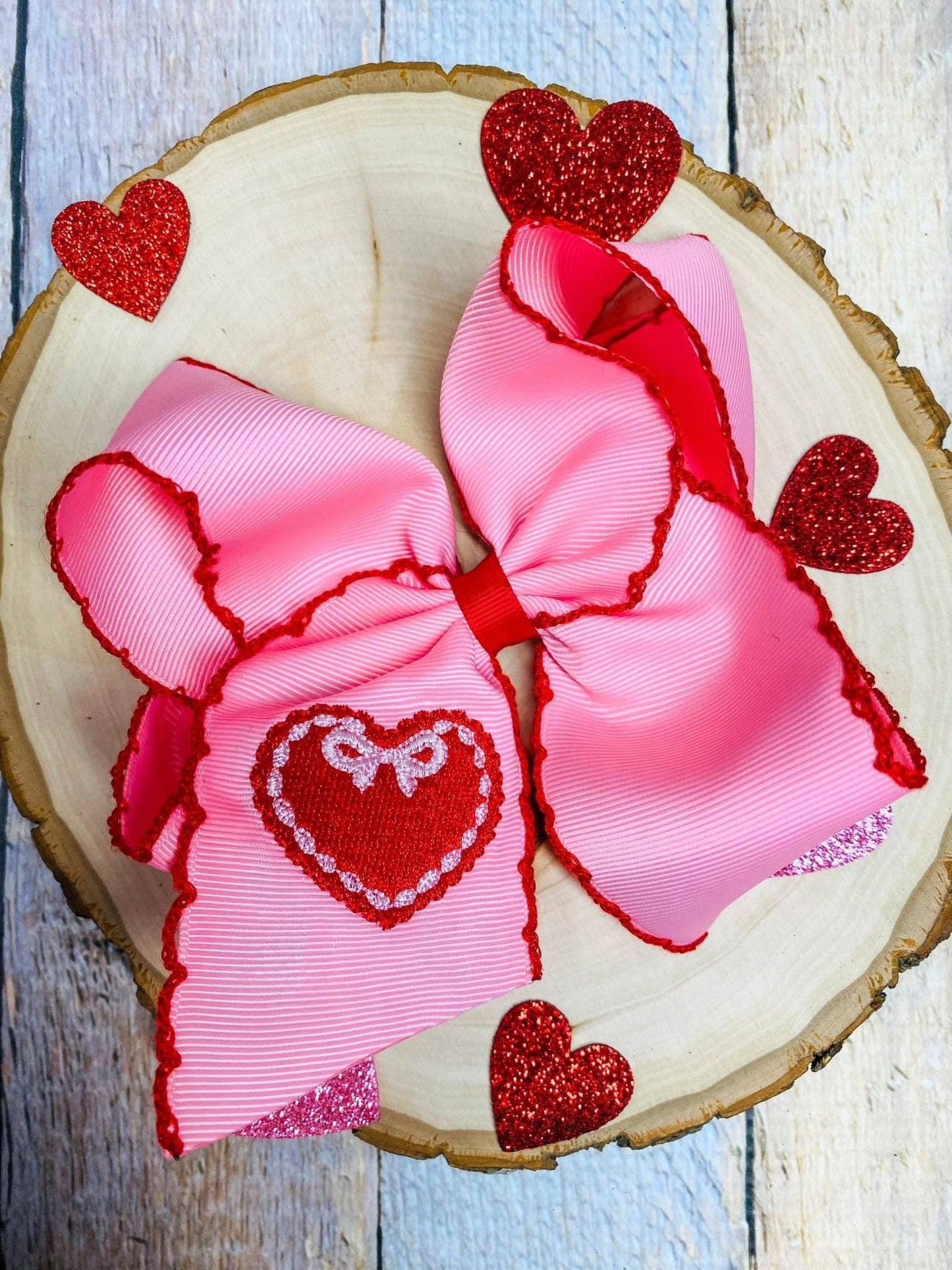 Valentine Heart Embroidered Bow