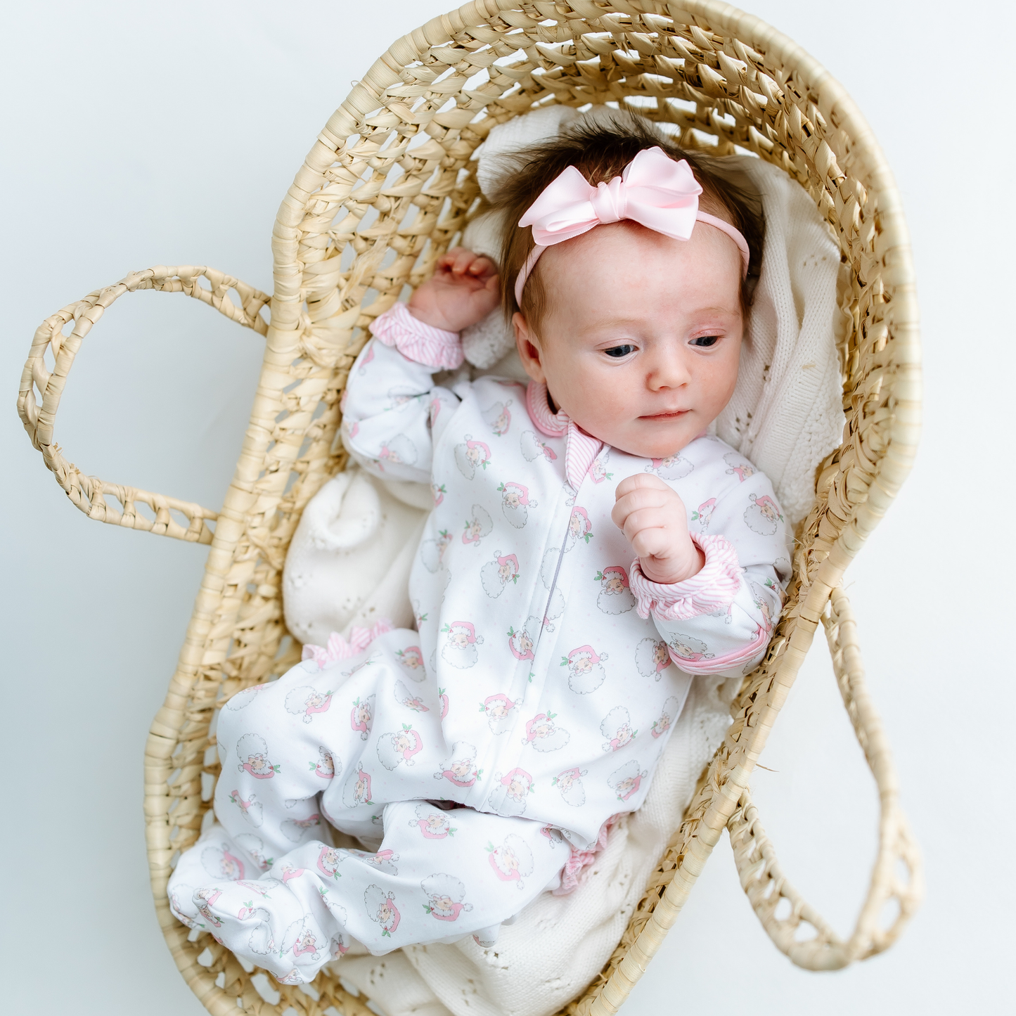 Santa Baby Pink Ruffle Zip Footie