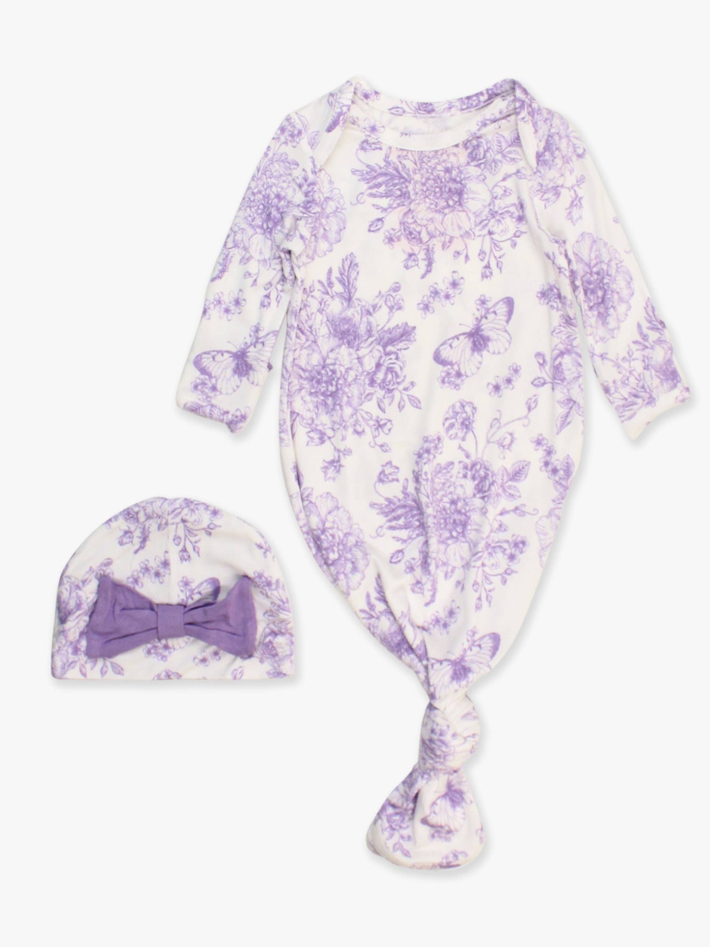 Purple Toile Knot Gown & Hat Set