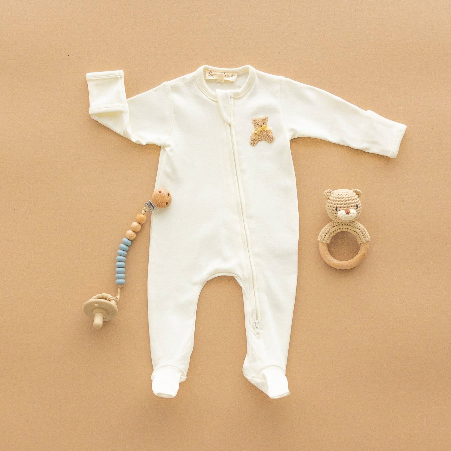 Bear Hugs Zip Footie in Ivory