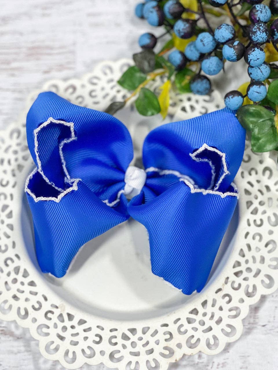 Blue & White Moonstitch Bow