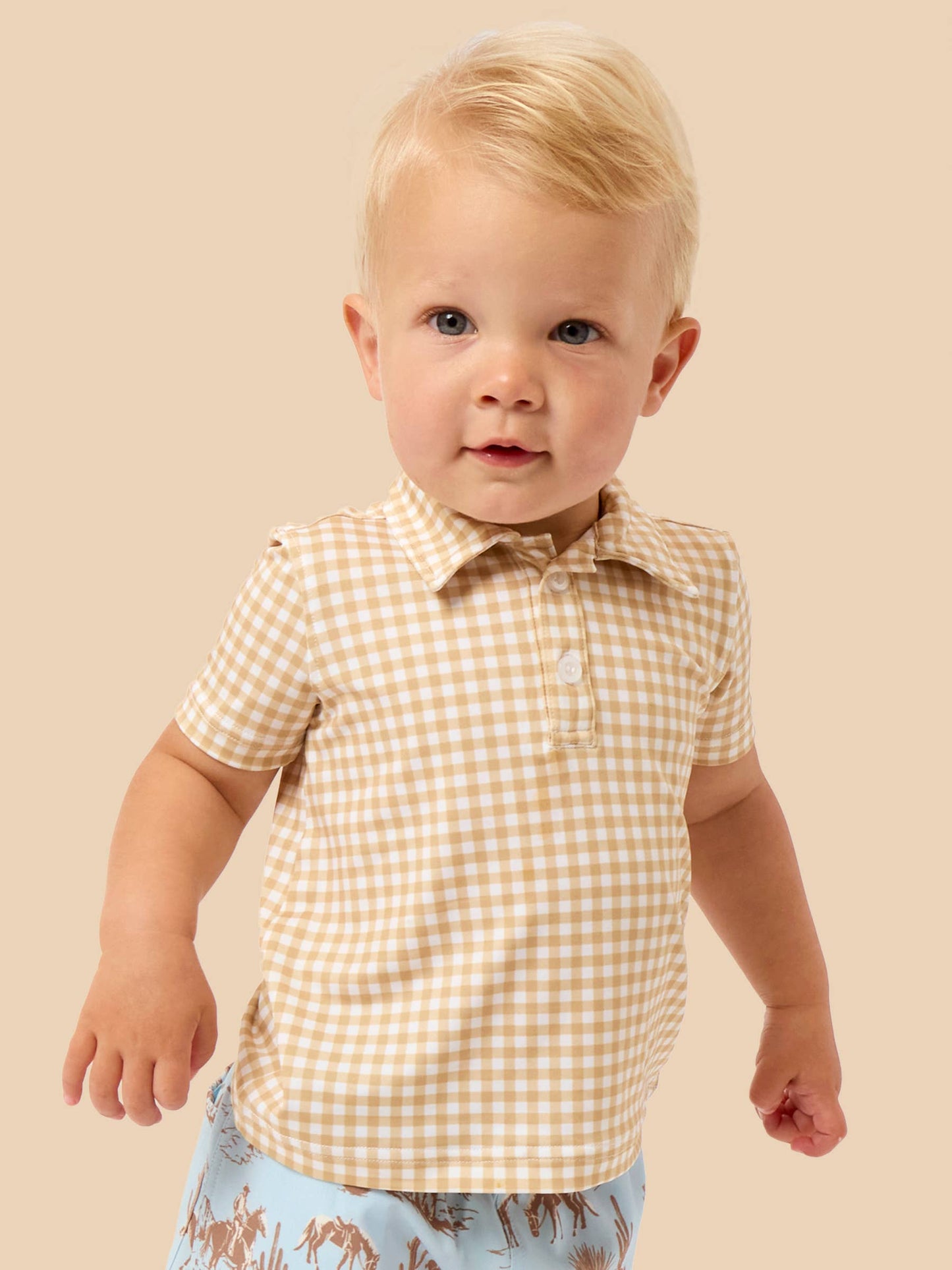 Khaki Mini Gingham Performance Polo