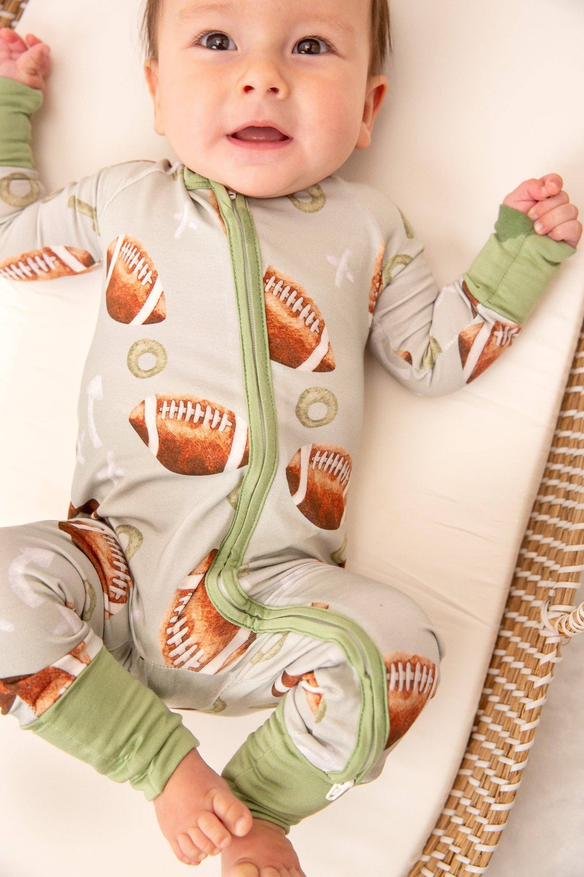 Football Bamboo Zipper Romper