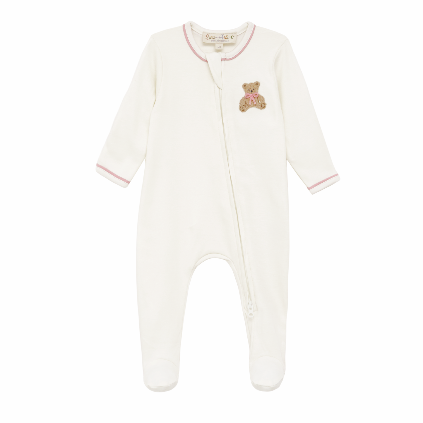 Bear Hugs Zip Footie in Rose