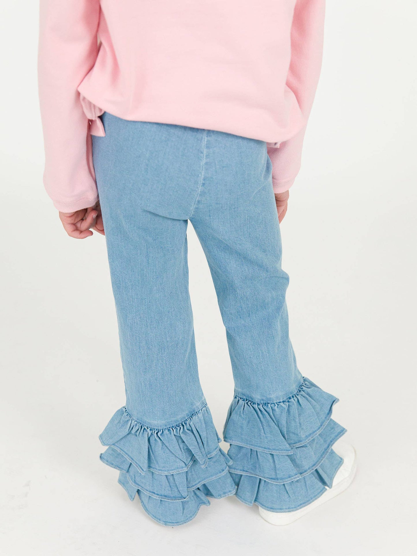 Girls Denim Ruffle Flare Pants