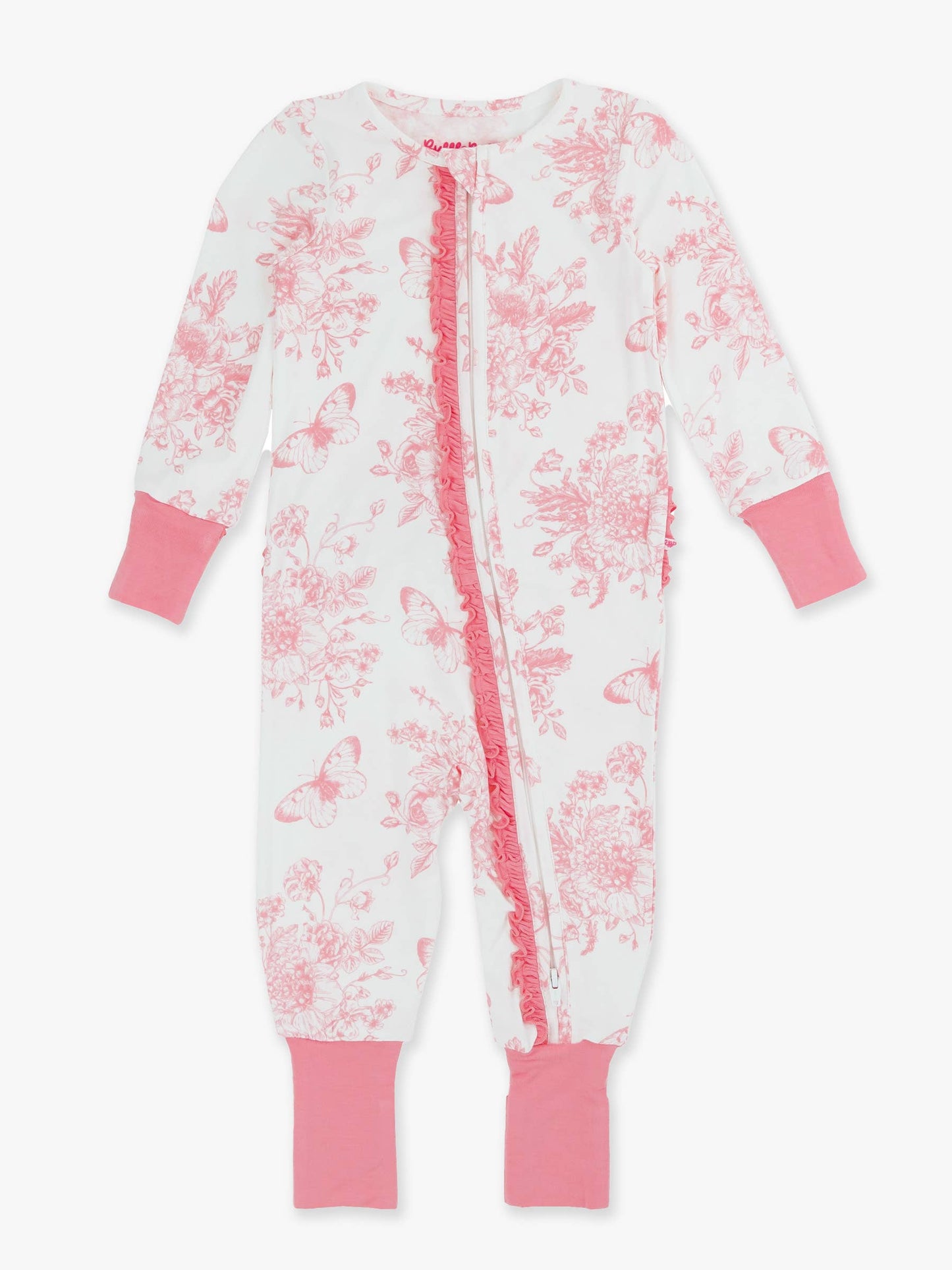 Pink Toile Convertible Ruffle  Footie