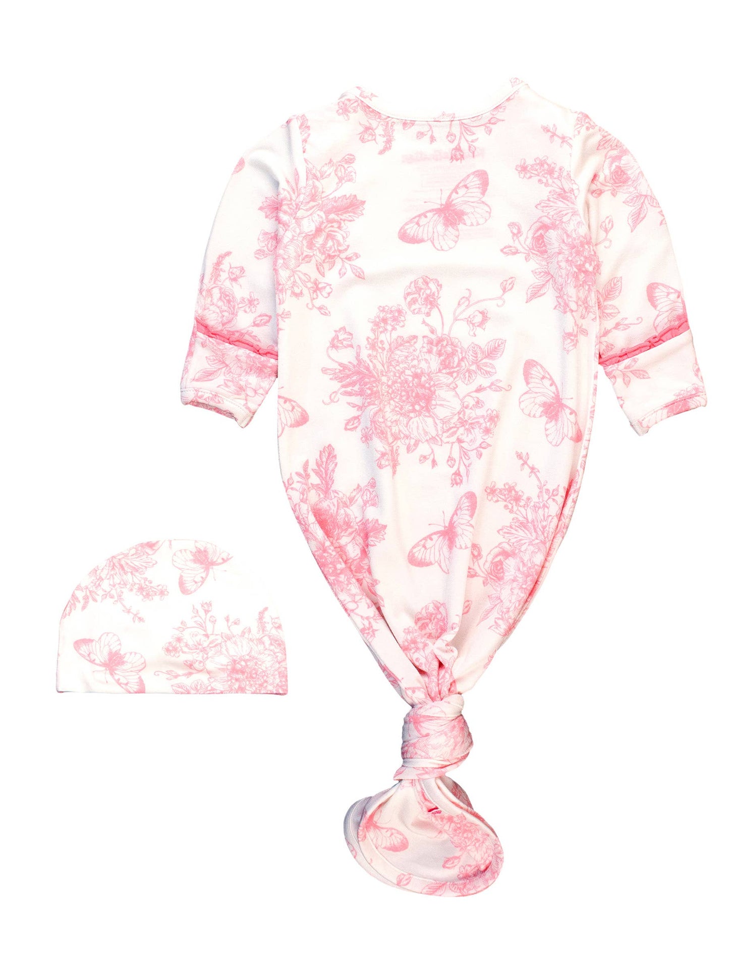 Pink Toile Knot Gown & Hat Set