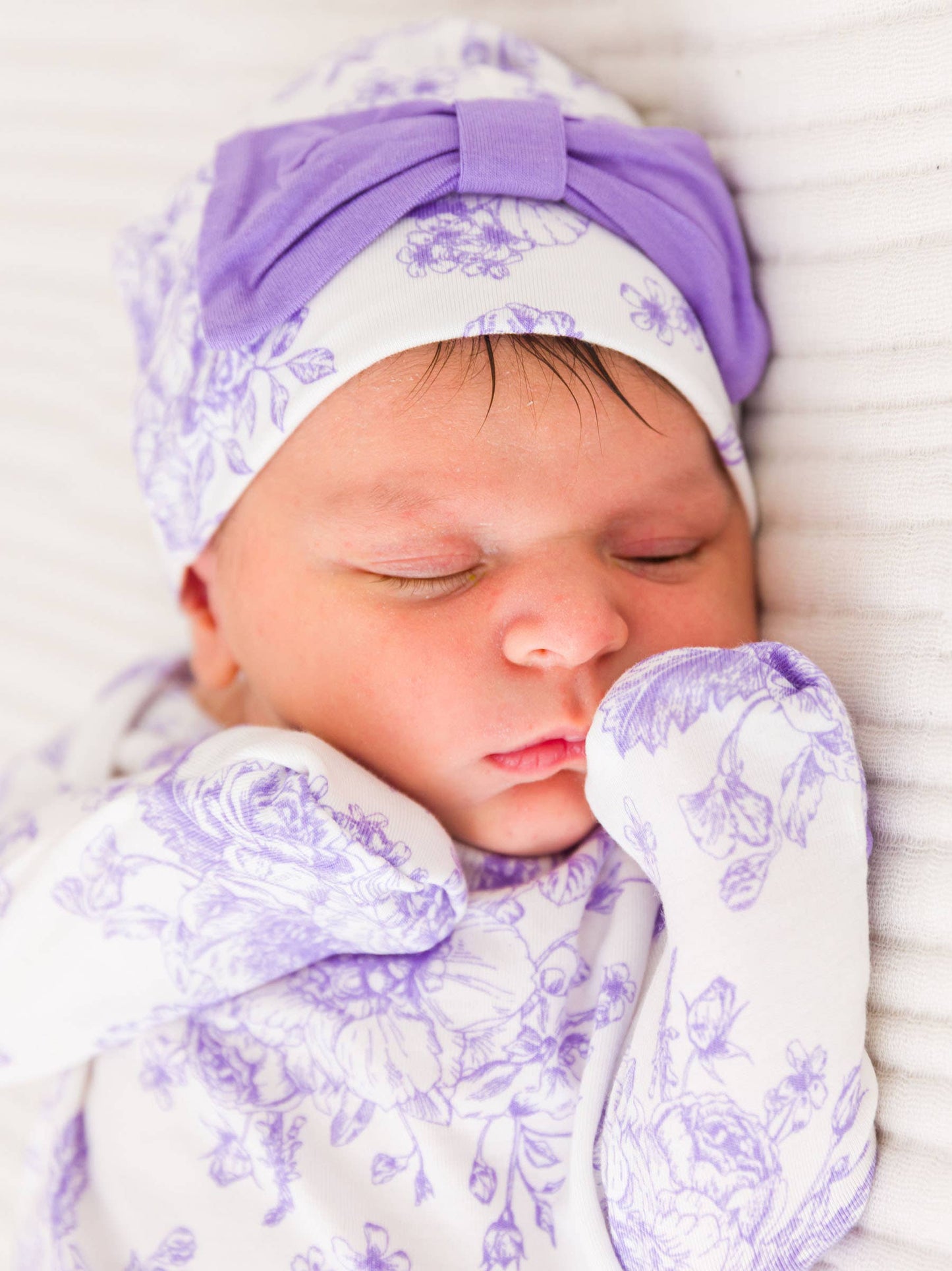 Purple Toile Knot Gown & Hat Set