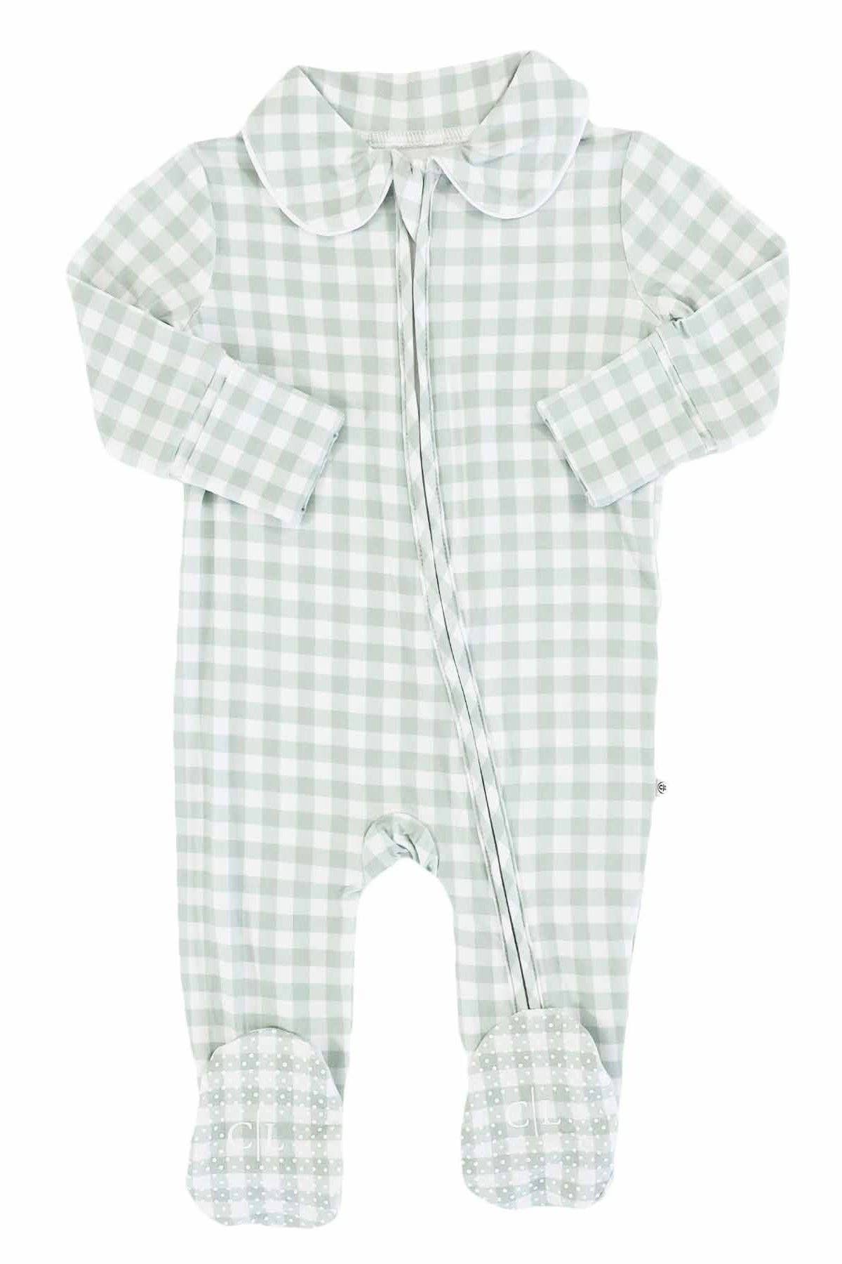 Zipper Footie in Moss Gingham