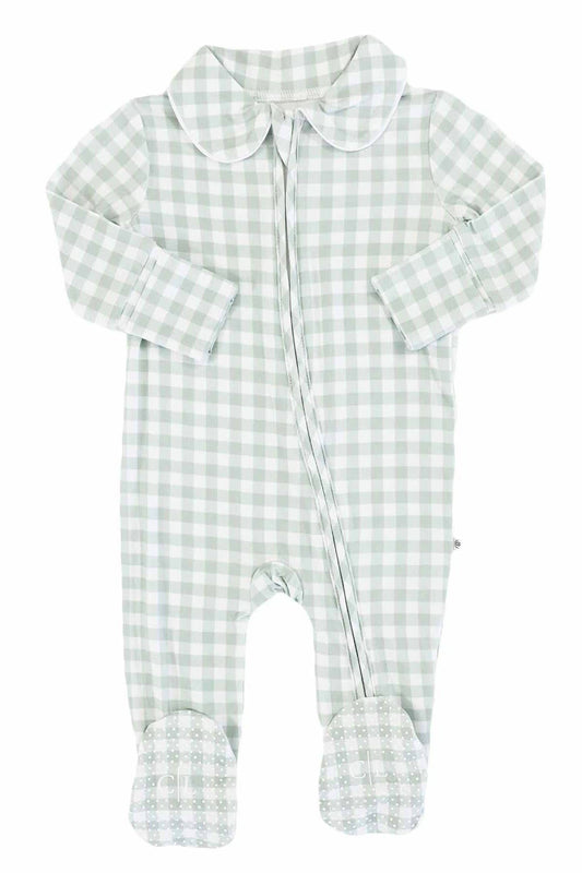 Zipper Footie in Moss Gingham