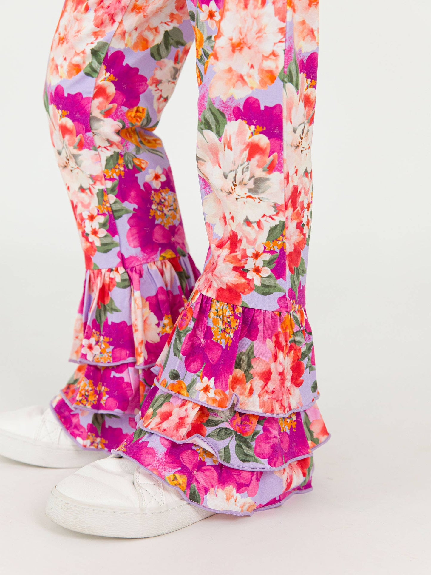 Girls Floral Ruffle Flare Pants