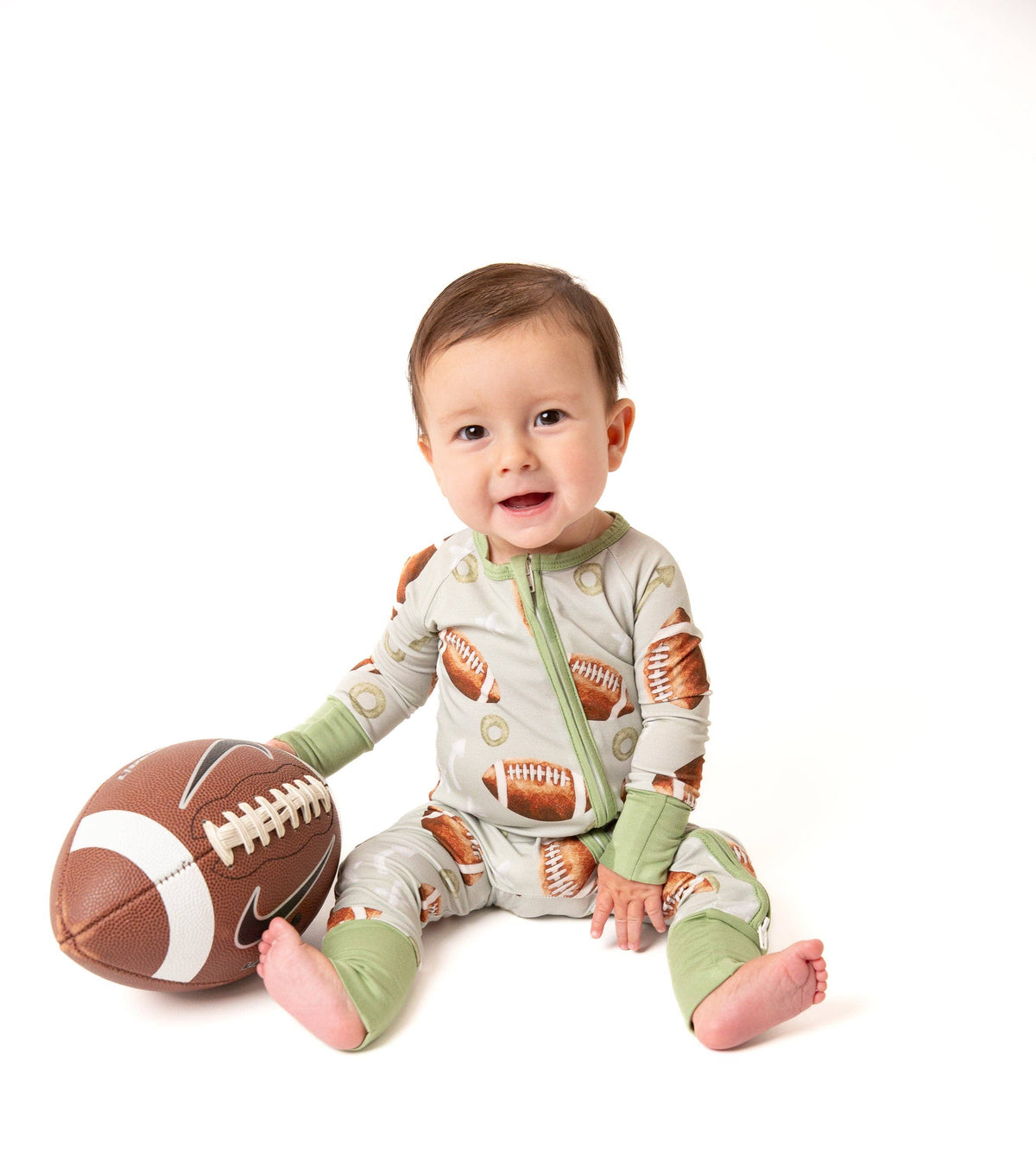 Football Bamboo Zipper Romper