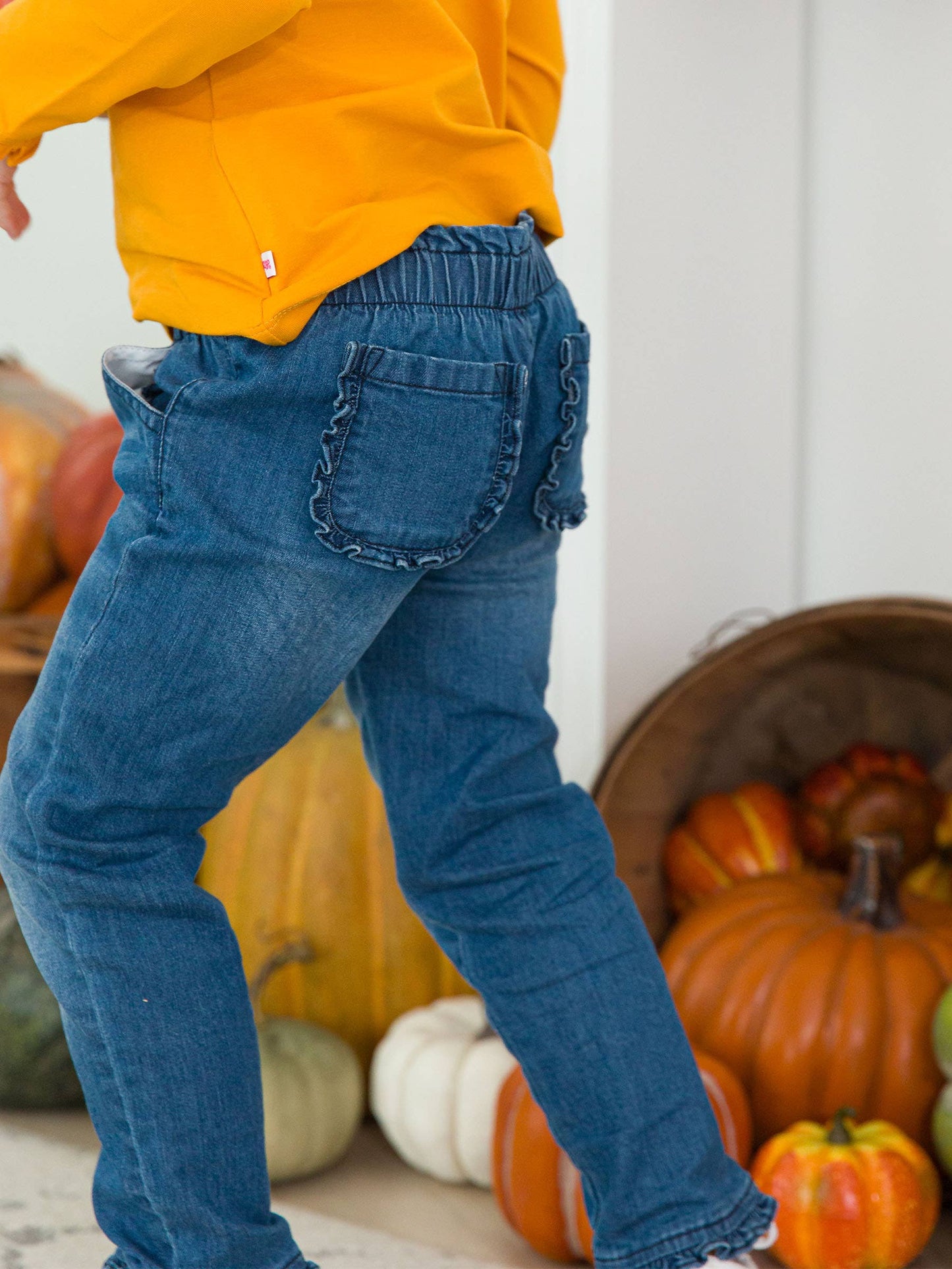 Denim Ruffle Straight Jeans