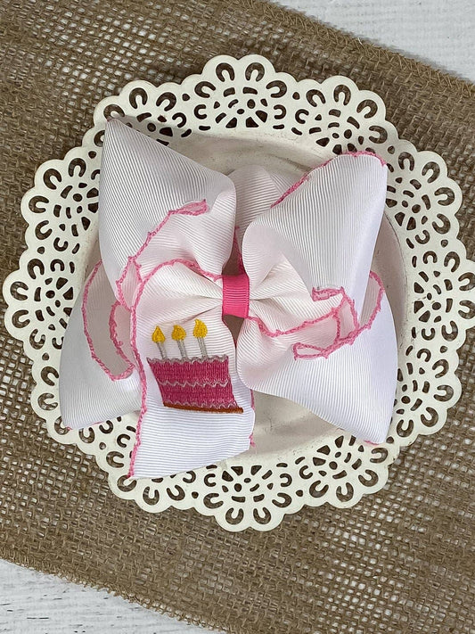 Birthday Cake Embroidered Bow