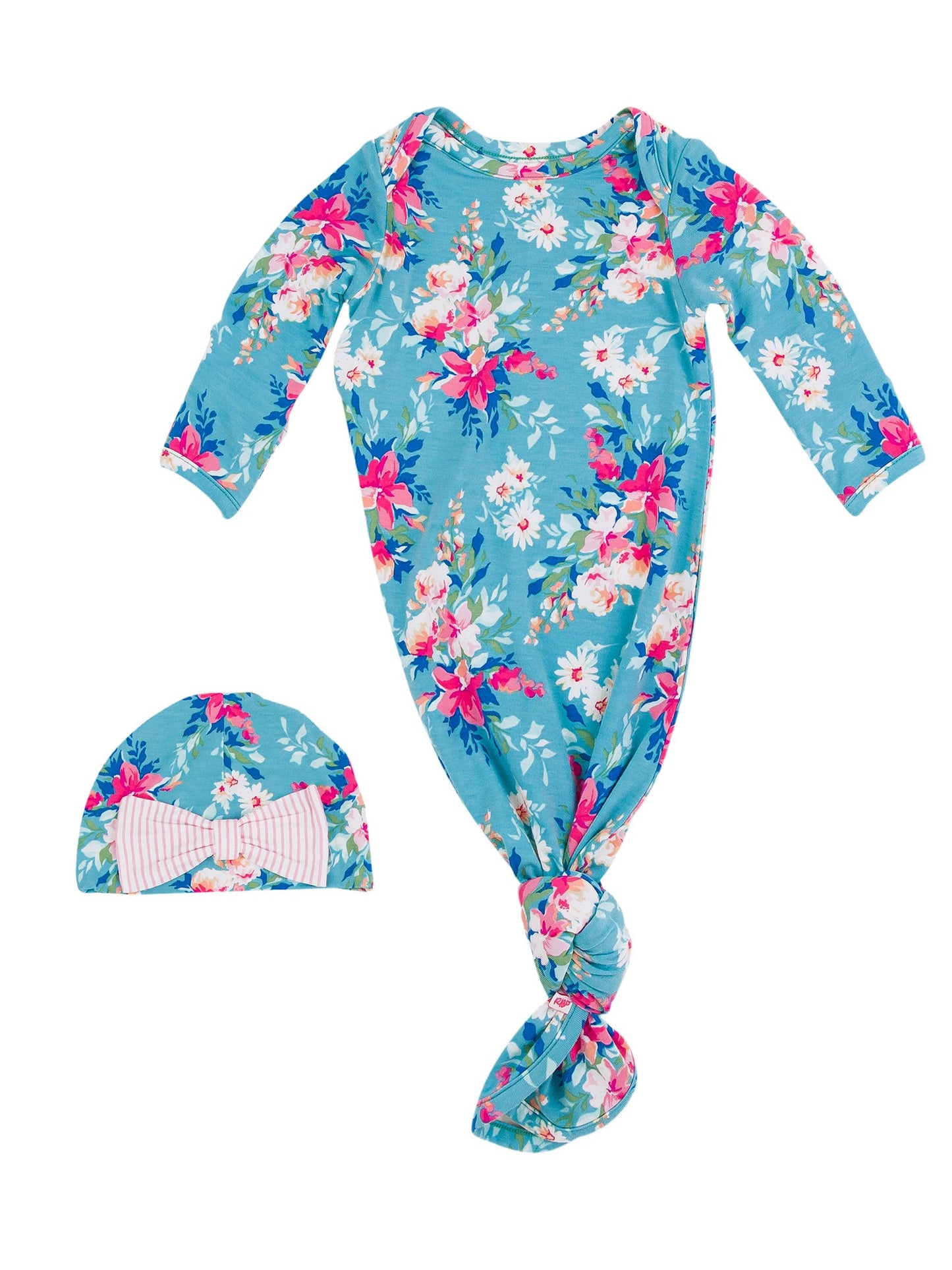 Baby Floral Gown & Bow Hat Set