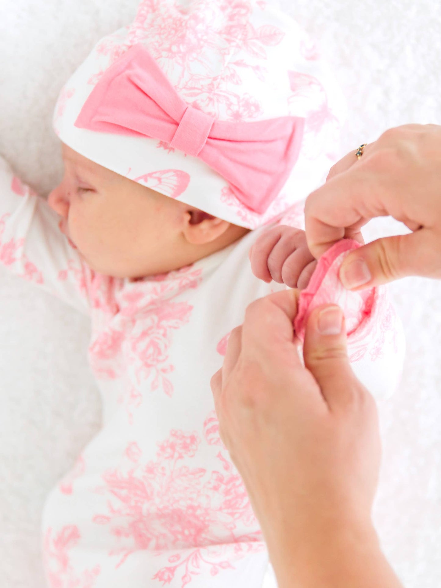 Pink Toile Knot Gown & Hat Set