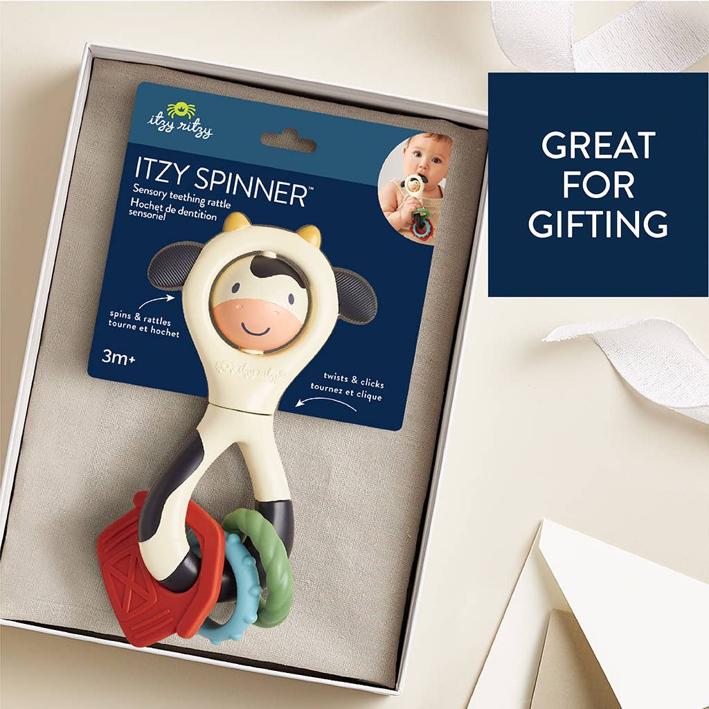 Itzy Spinner Teething Rattle Cow