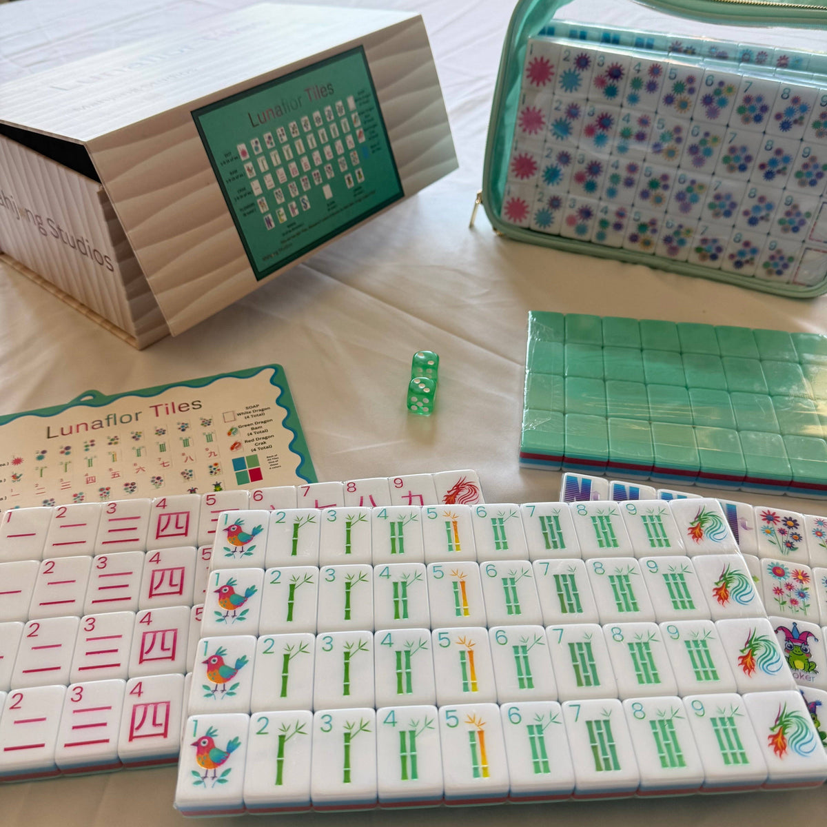 Teal Lunaflor Mahjong Tiles Set