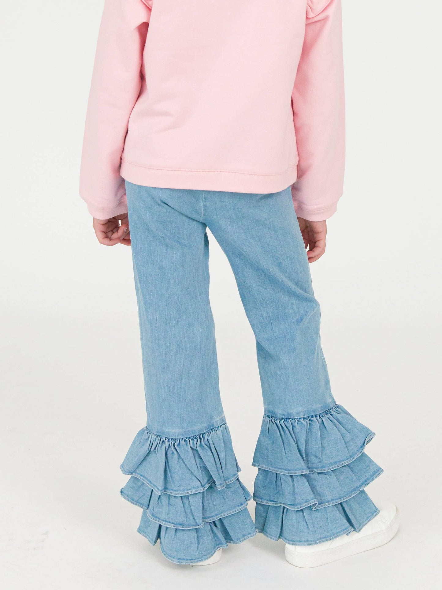 Girls Denim Ruffle Flare Pants