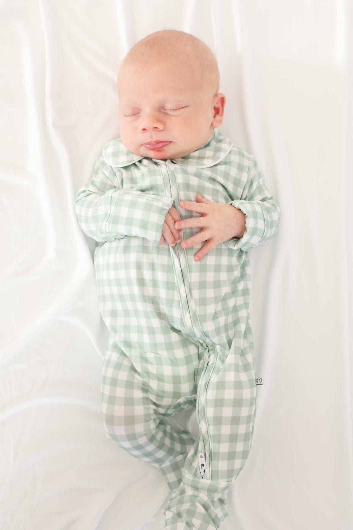 Zipper Footie in Moss Gingham