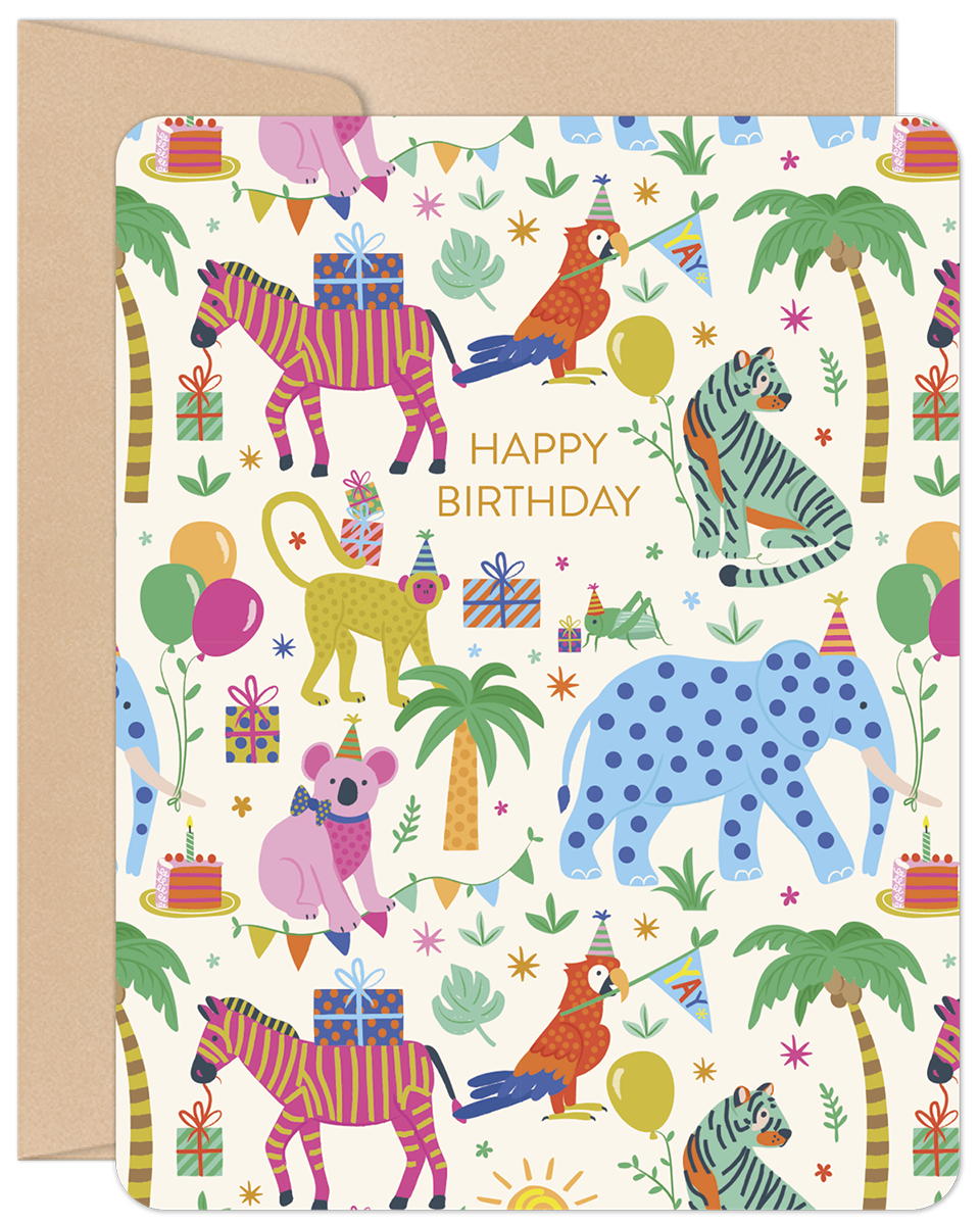 Patterned Animals Birthday Card