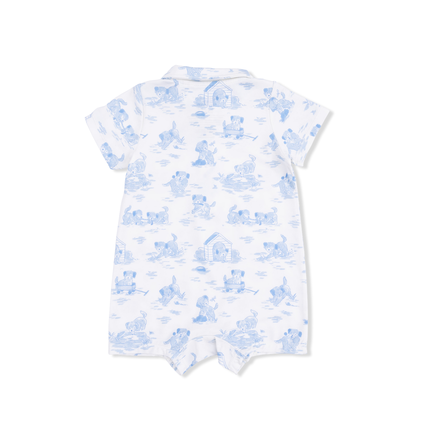 Puppy Toile Blue Romper