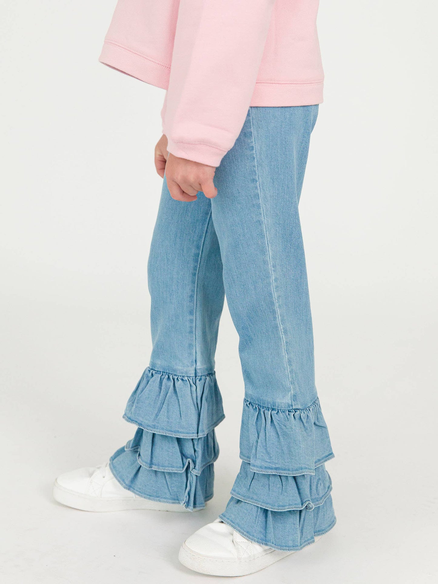 Girls Denim Ruffle Flare Pants