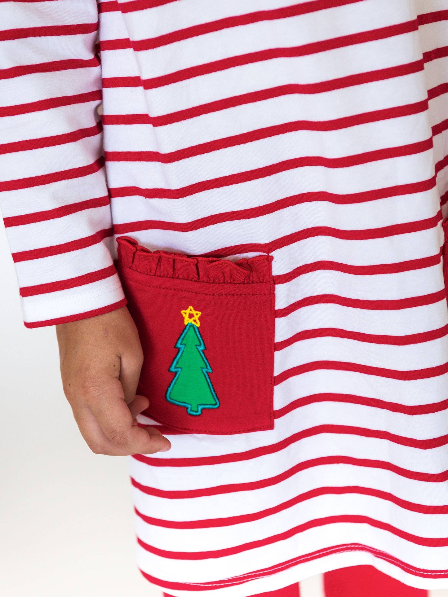 Red Stripe Knit Tree Pockets Dress