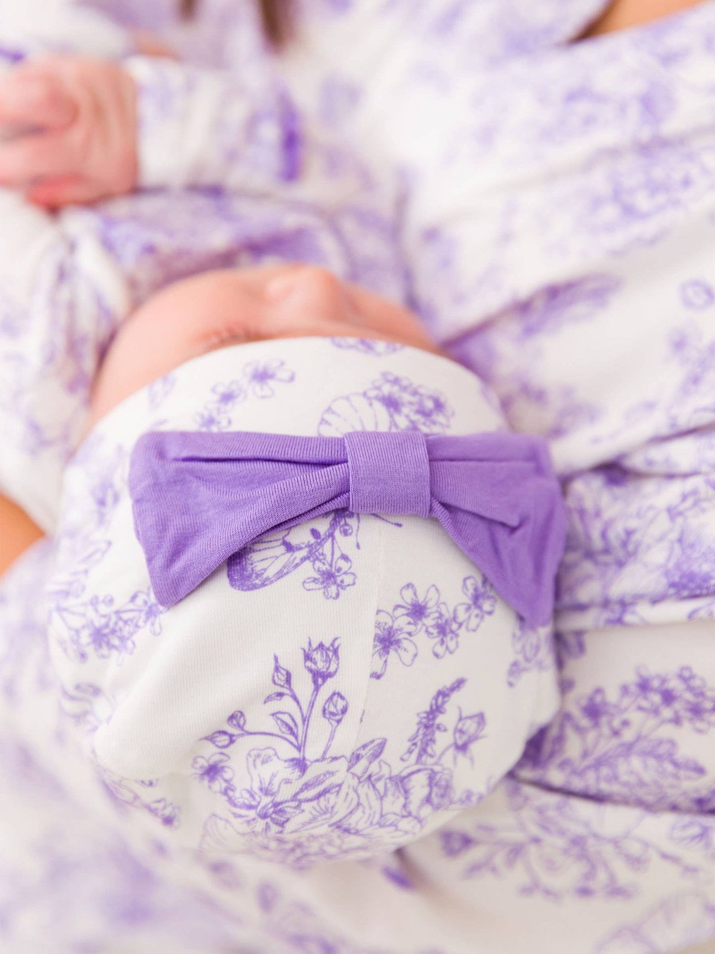 Purple Toile Knot Gown & Hat Set
