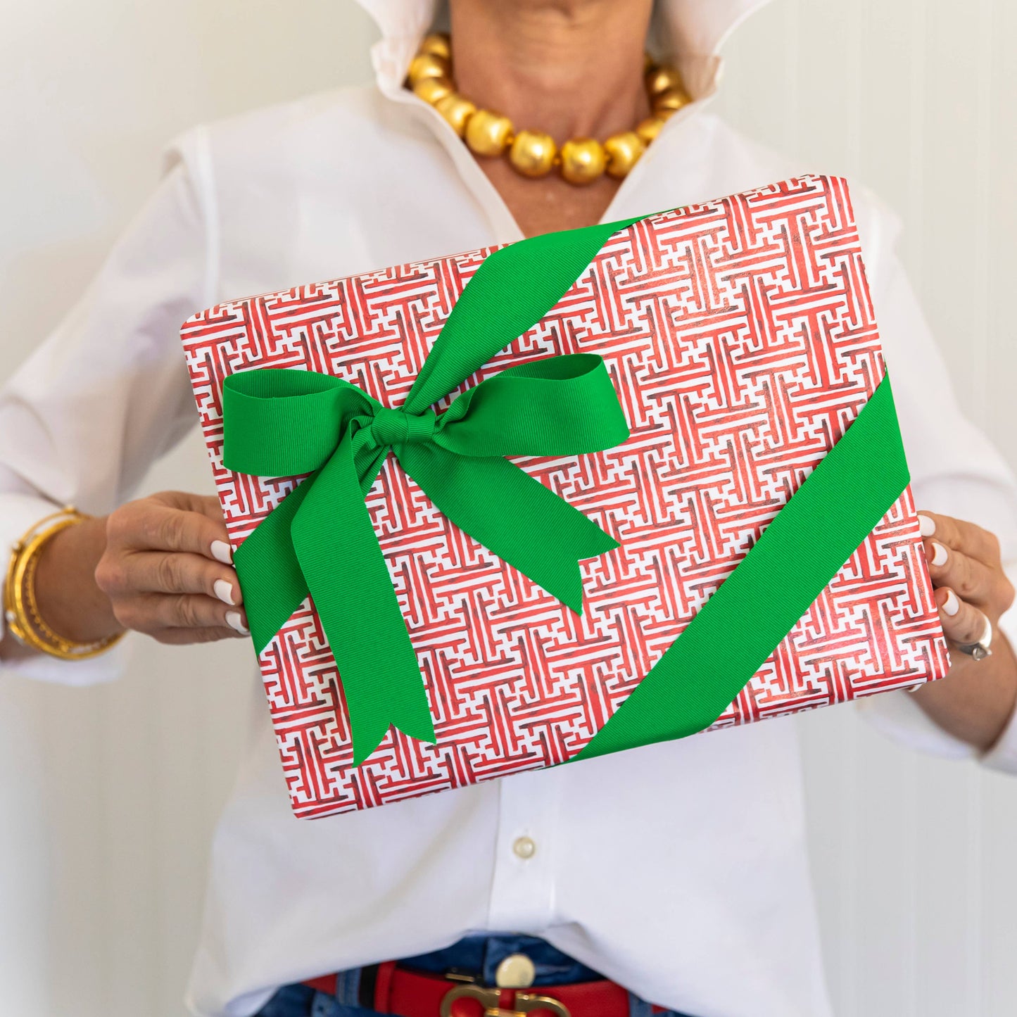 Continuous Roll Gift Wrap | Red Basketweave