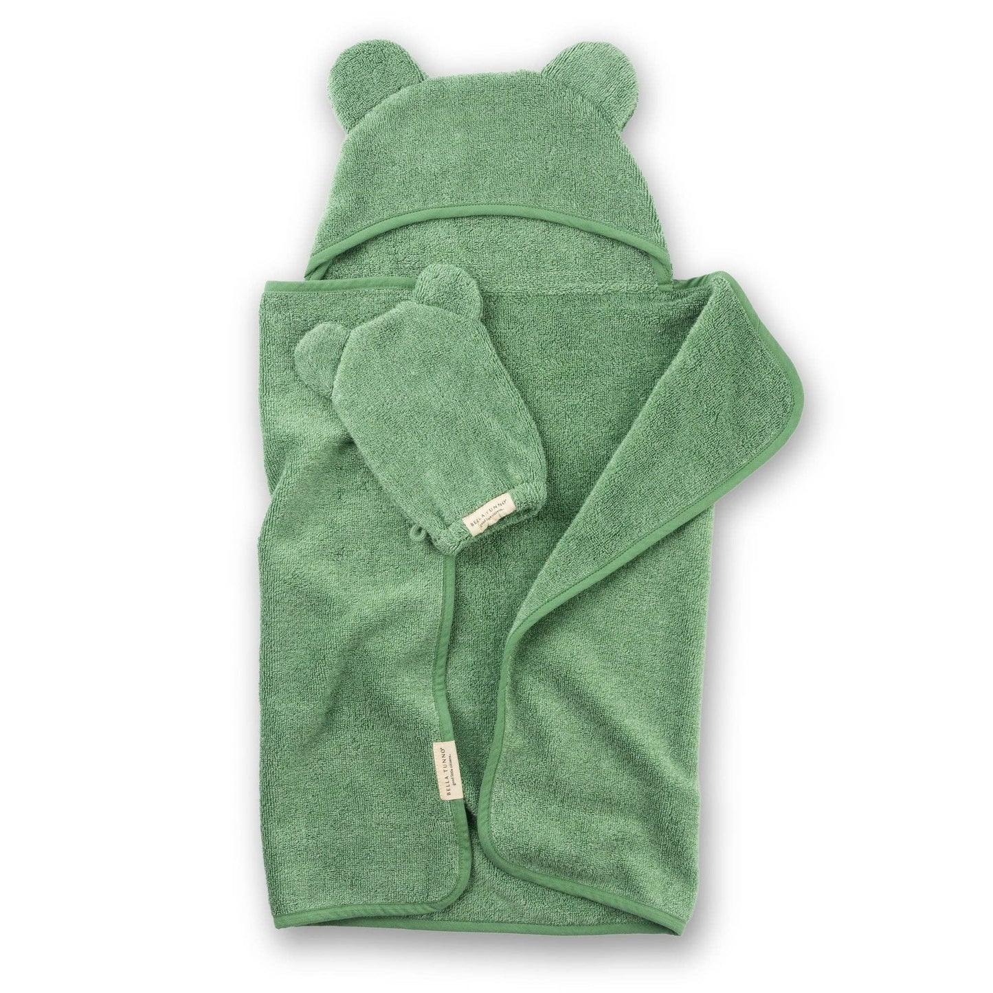 Hooded Towel/Wash Mitt Set Green