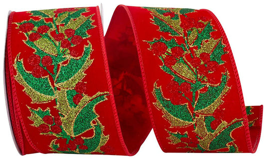 Holly Glitter Velvet Wired