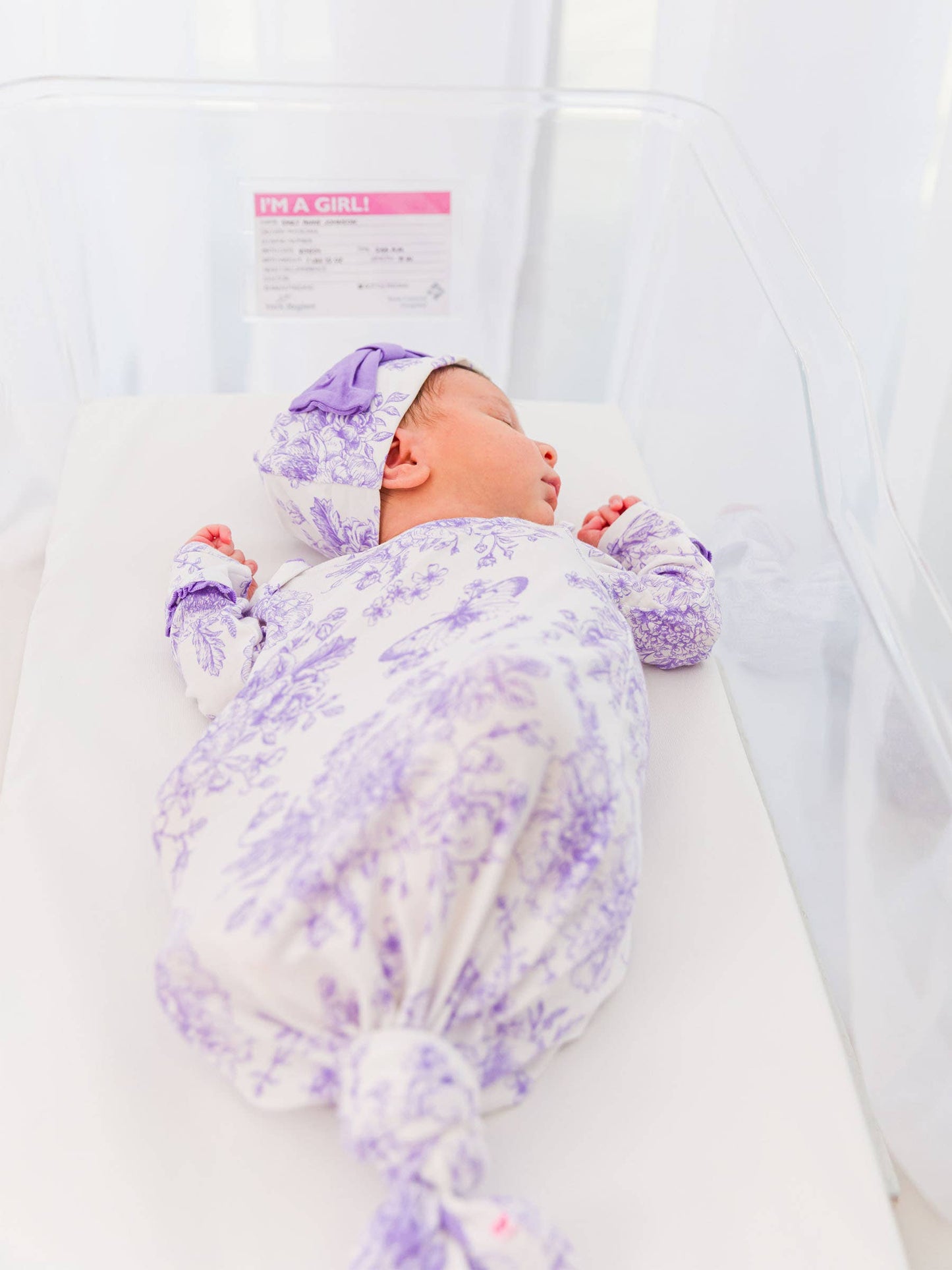 Purple Toile Knot Gown & Hat Set