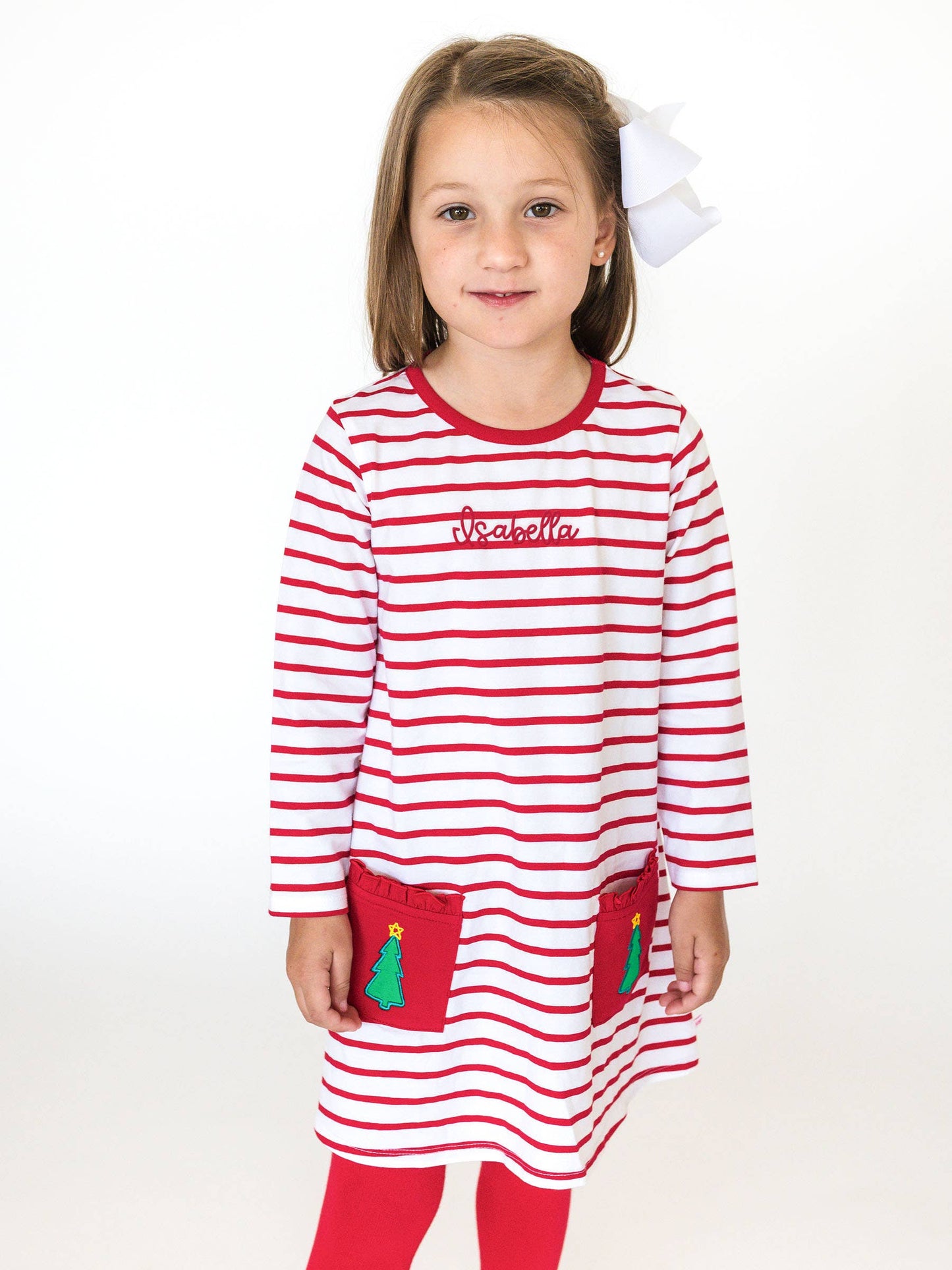 Red Stripe Knit Tree Pockets Dress