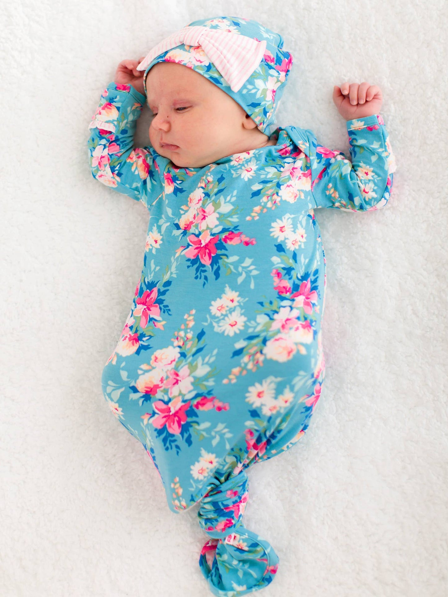 Baby Floral Gown & Bow Hat Set