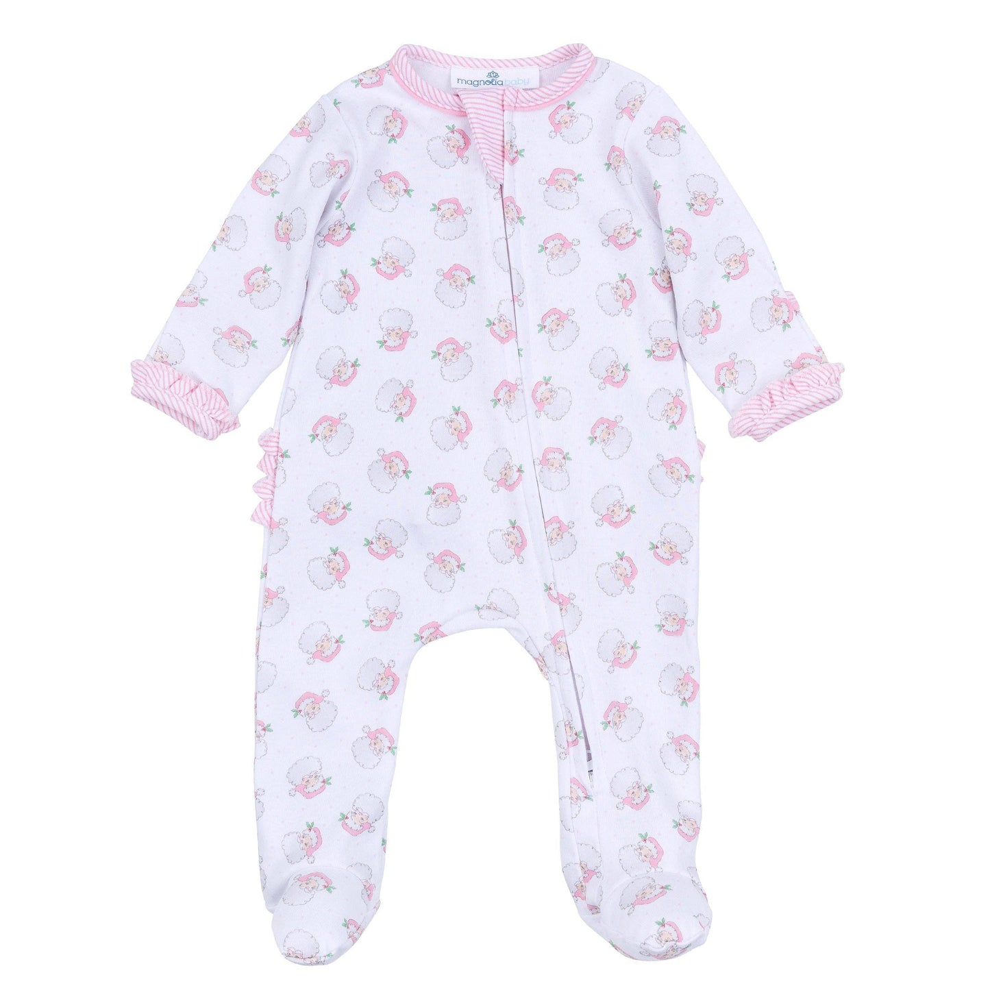 Santa Baby Pink Ruffle Zip Footie