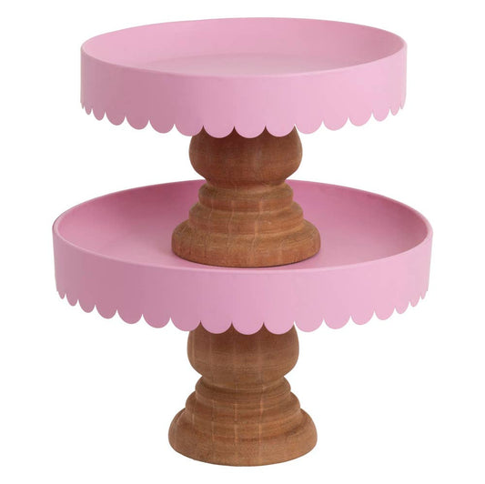 Small Pink Scallop Decor Metal & Wood Stand