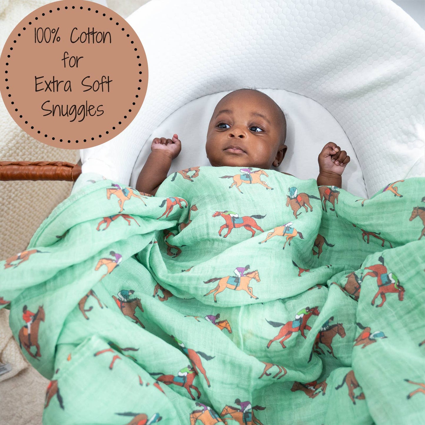 Horse Racing Muslin Swaddle Blanket