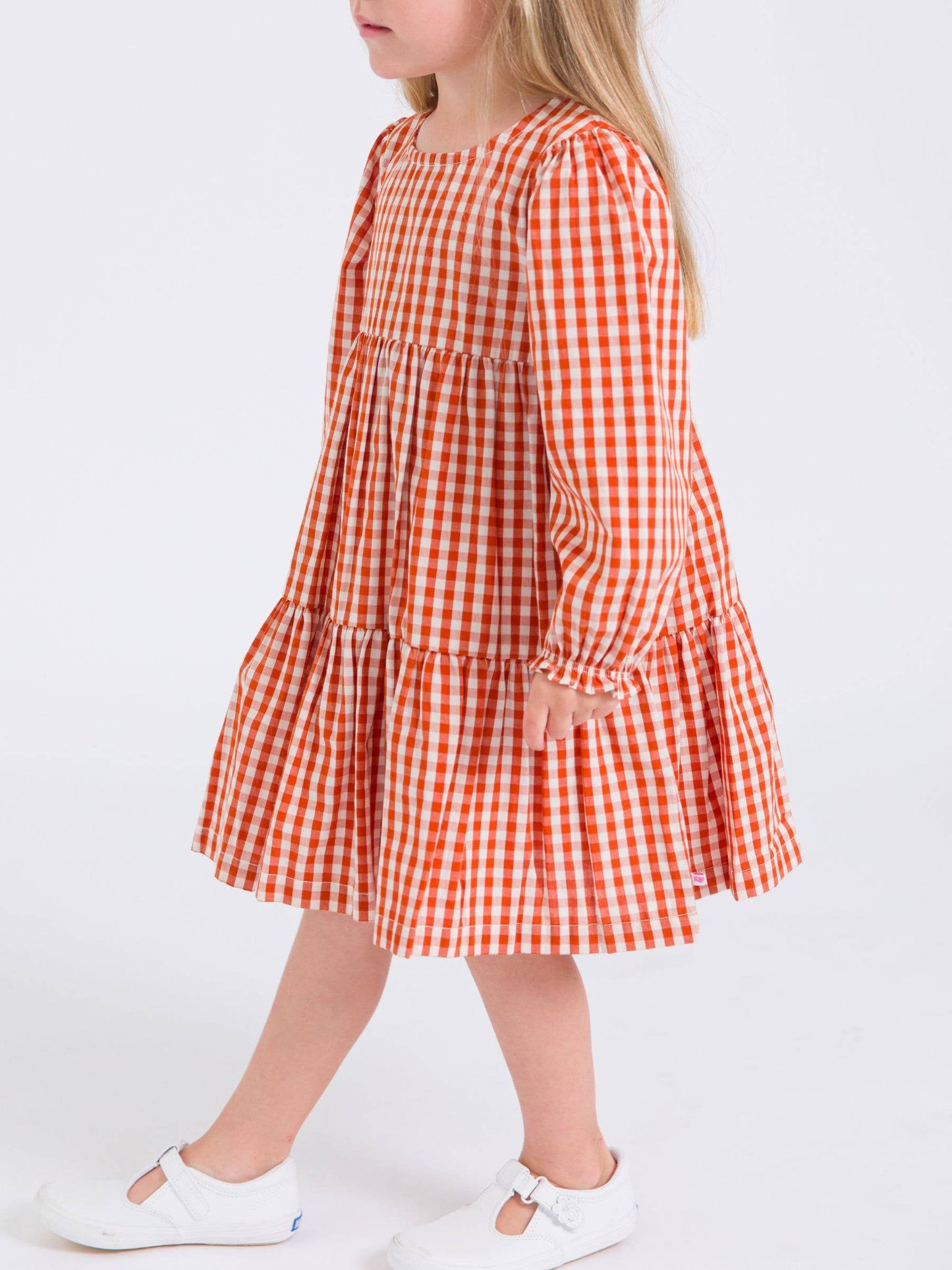 Girls Gingham Woven Tiered Dress