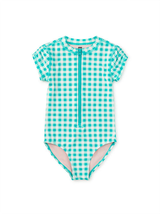Check Rash Guard One Piece Swimsuit