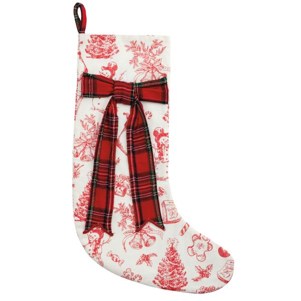 Plaid Bow Toile Stocking