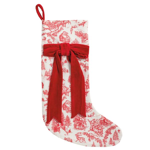 Red Velvet Bow Toile Stocking